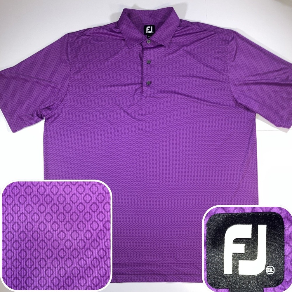 FootJoy Golf Polo Shirt Mens XXL Purple Diamond Geometric Stretch Performance